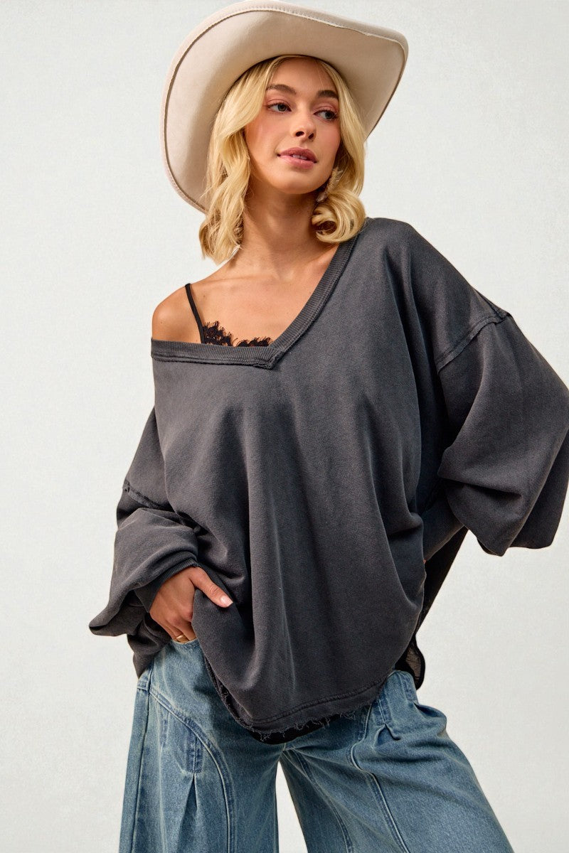 Charcoal V-Neck Oversized Sweatshirt
