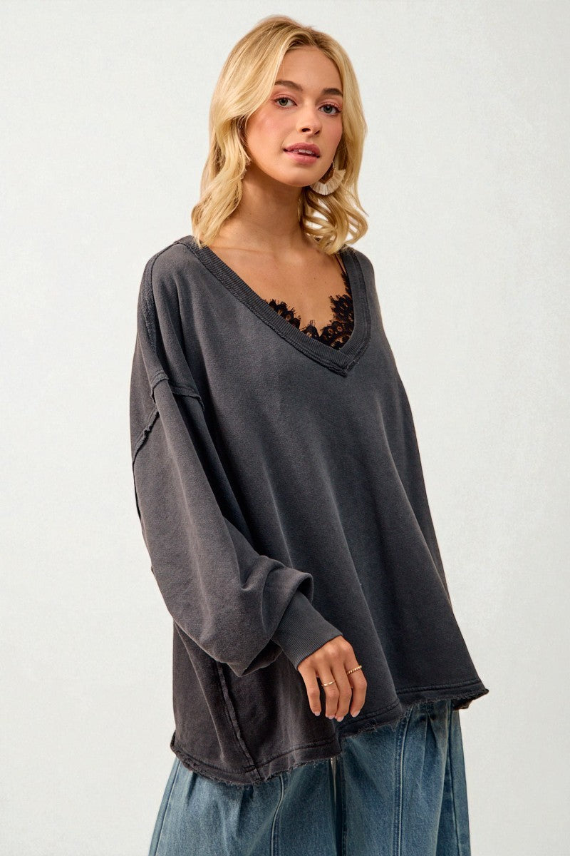 Charcoal V-Neck Oversized Sweatshirt