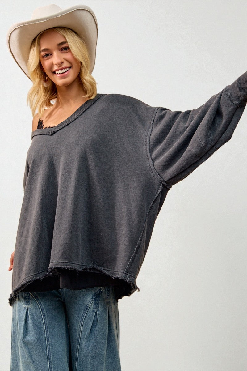 Charcoal V-Neck Oversized Sweatshirt