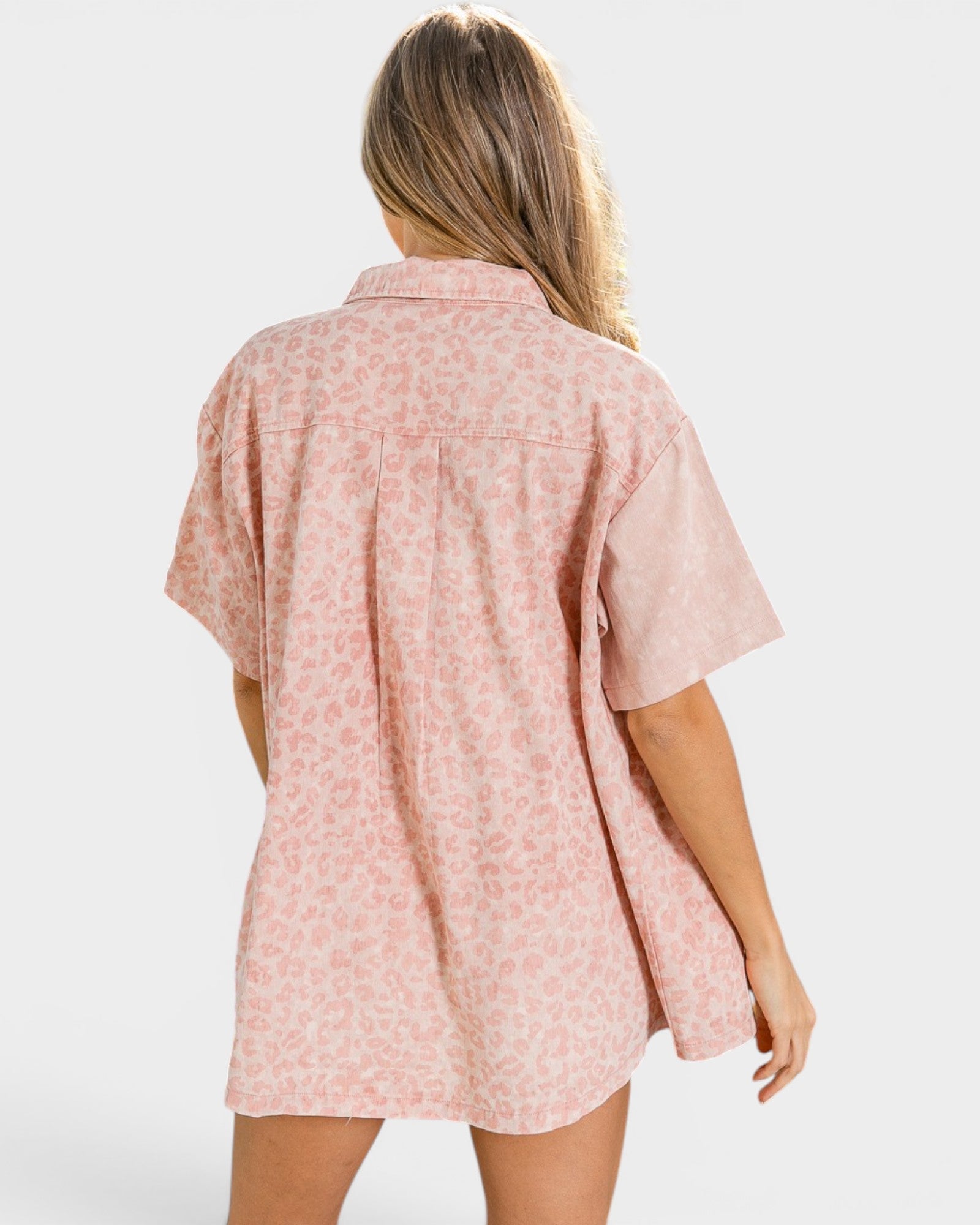 Blush Pink Leopard Print Button Front Shirt