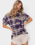 Gray & Purple Plaid Short Sleeve Button-Up Shirt