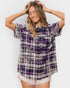 Gray & Purple Plaid Short Sleeve Button-Up Shirt