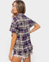 Gray & Purple Plaid Short Sleeve Button-Up Shirt