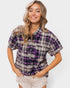 Gray & Purple Plaid Short Sleeve Button-Up Shirt