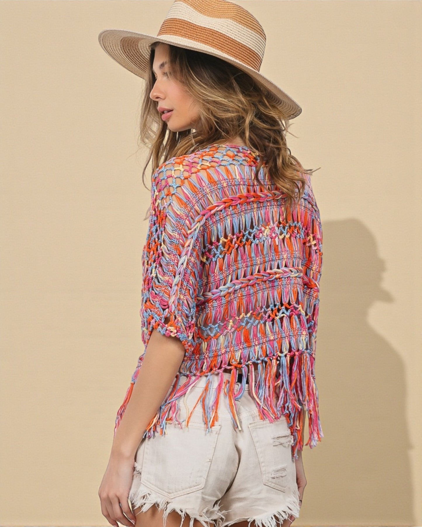 Multi Crochet Fringe Cardigan