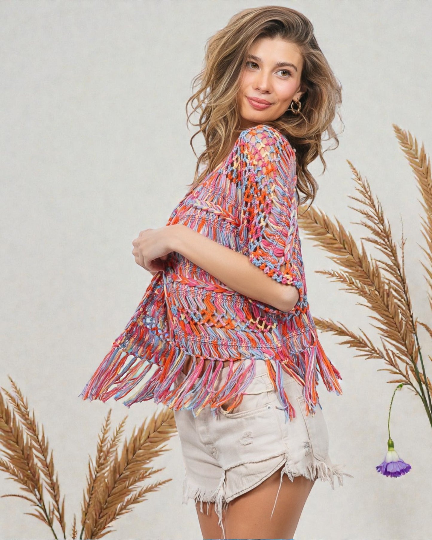 Multi Crochet Fringe Cardigan