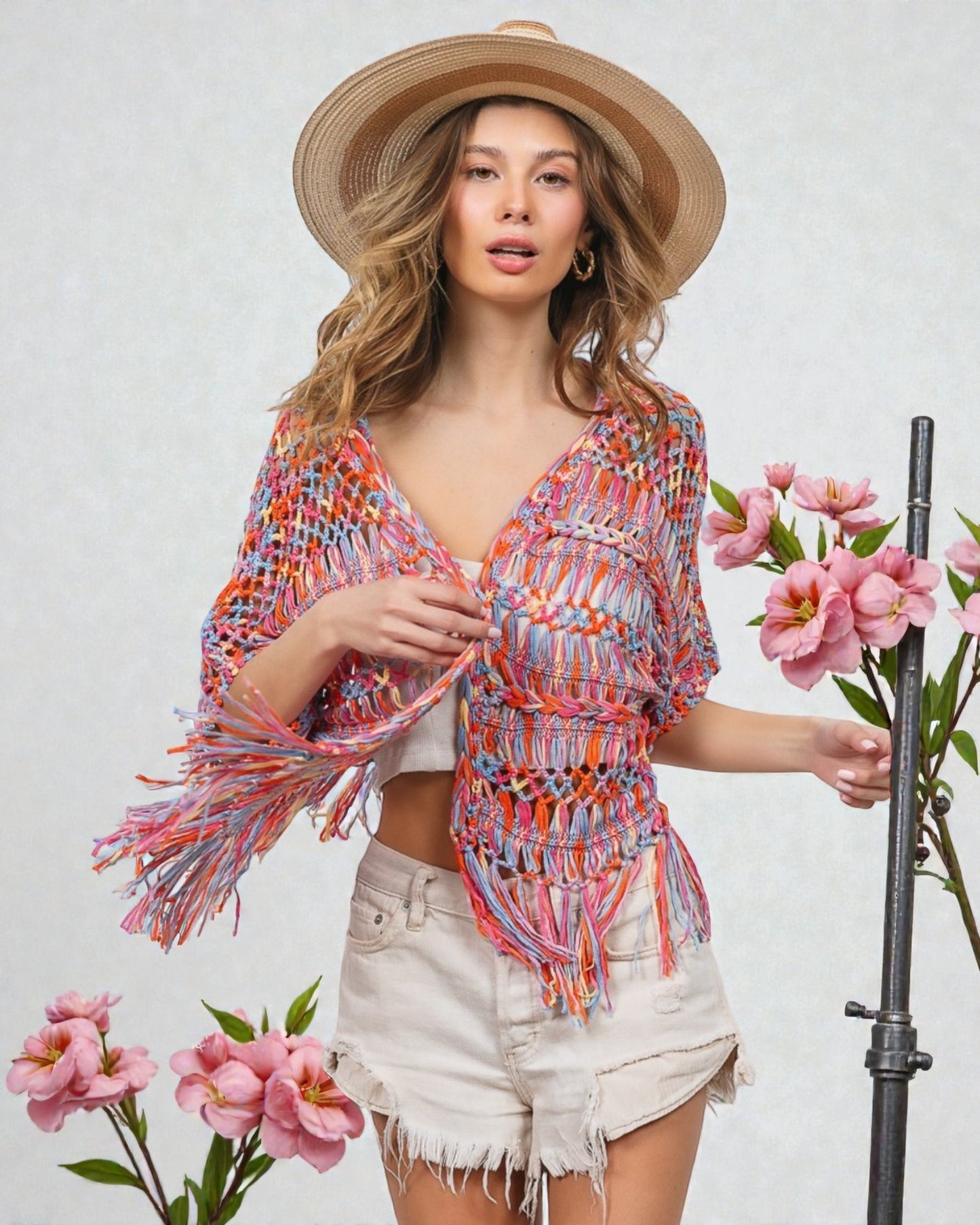 Multi Crochet Fringe Cardigan