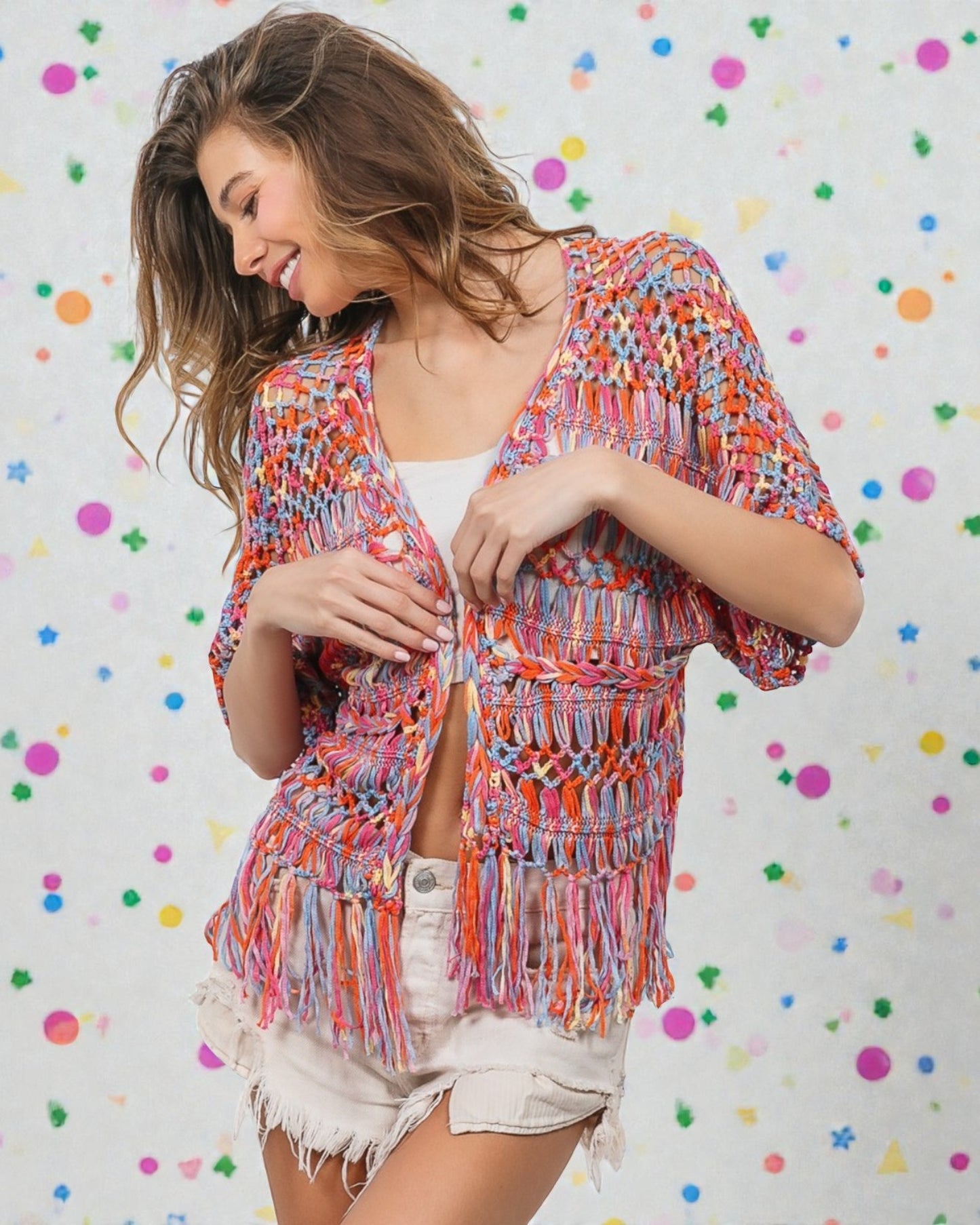 Multi Crochet Fringe Cardigan
