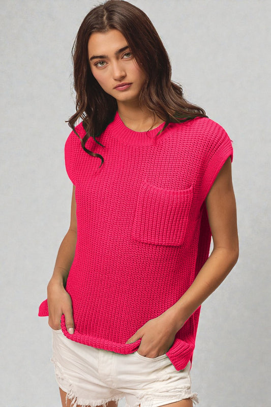 Fuchsia Knit Sleeveless Sweater Top