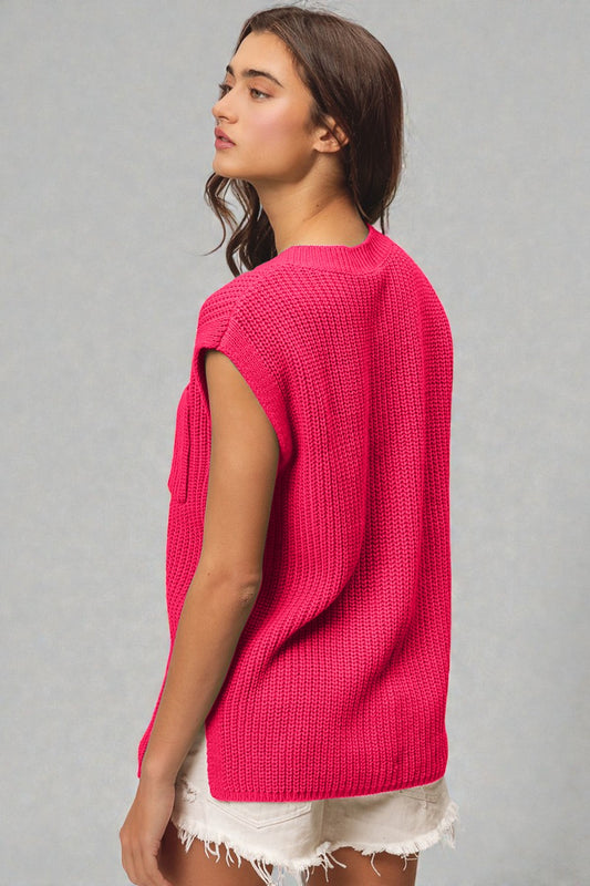 Fuchsia Knit Sleeveless Sweater Top