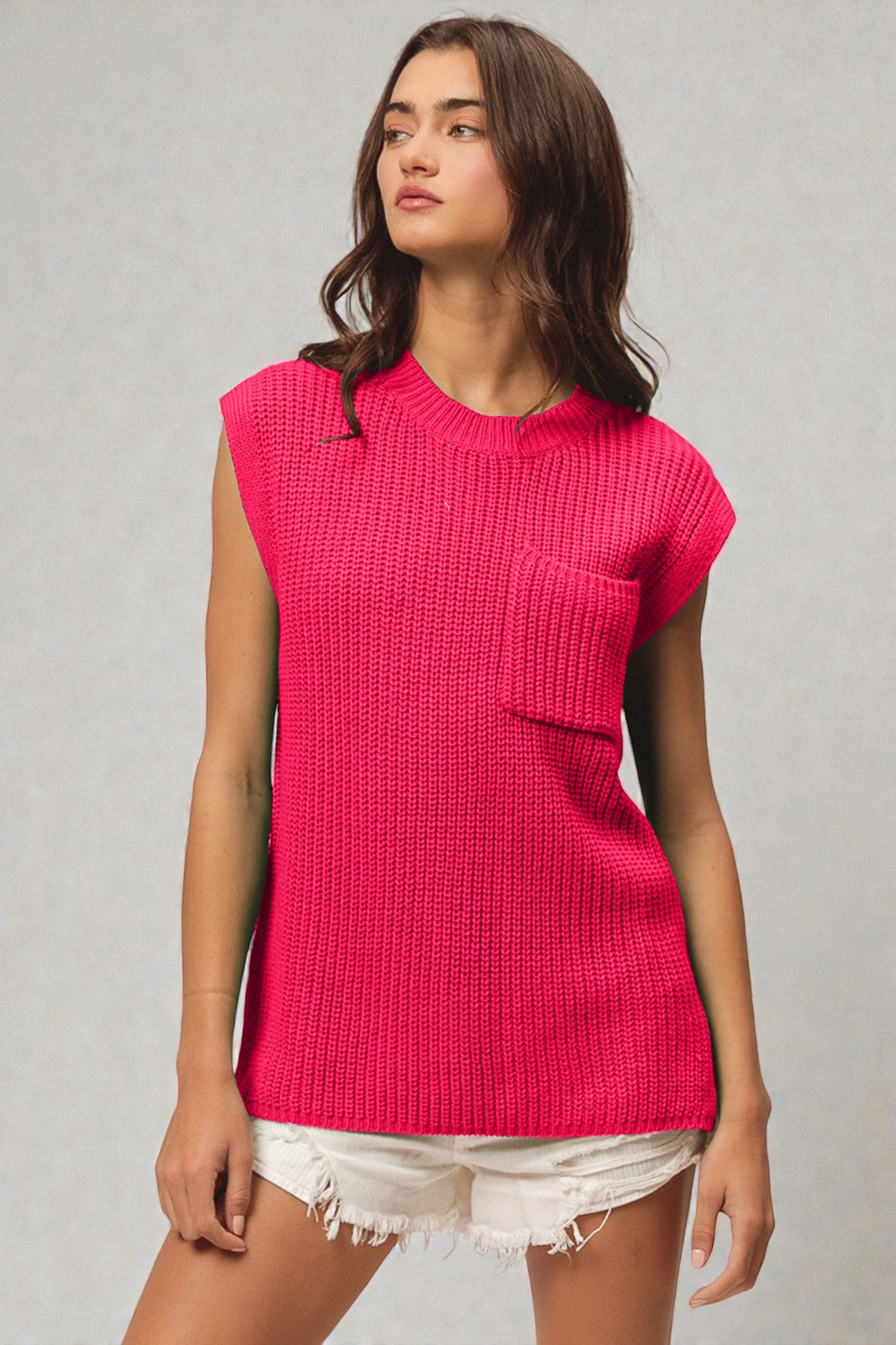 Pull à manches courtes fuchsia