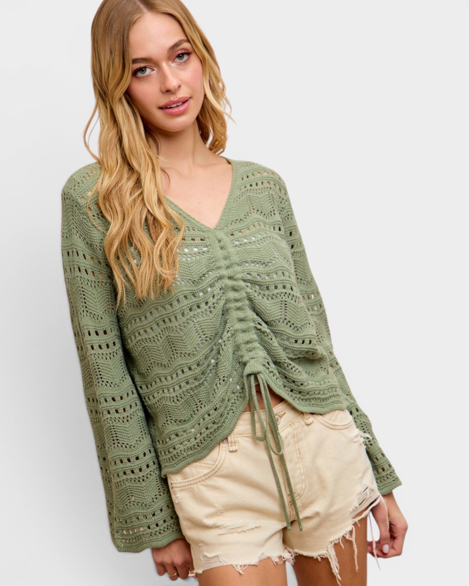 Sage Crochet Ruched Sweater Top