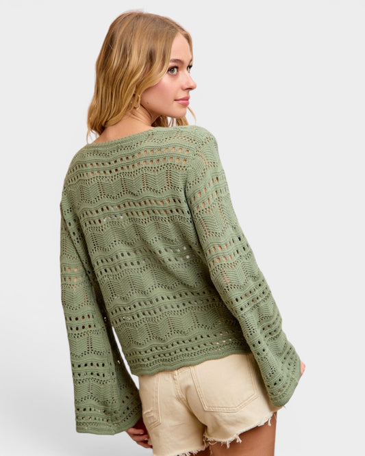Sage Crochet Ruched Sweater Top