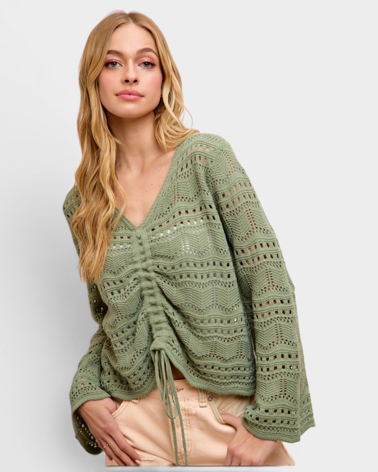 Sage Crochet Ruched Sweater Top