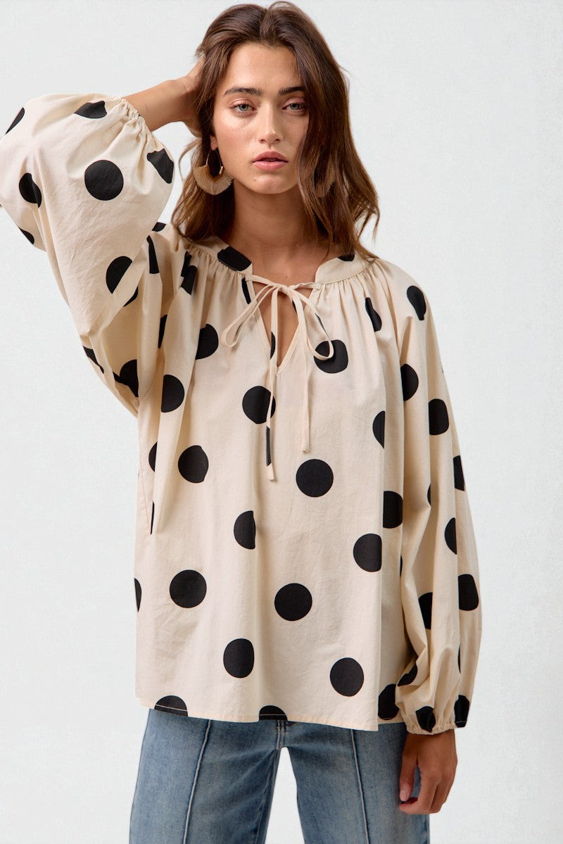 Ivory & Black Polka Dot Peasant Blouse