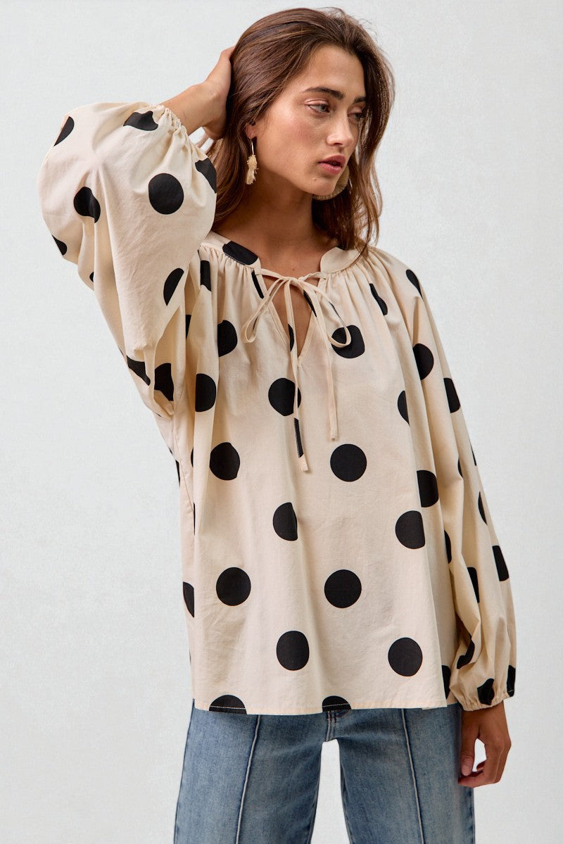Ivory & Black Polka Dot Peasant Blouse