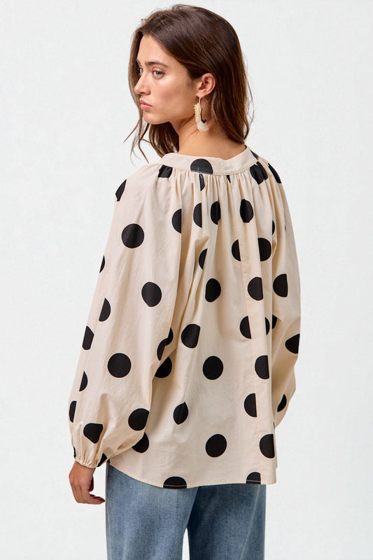 Ivory & Black Polka Dot Peasant Blouse