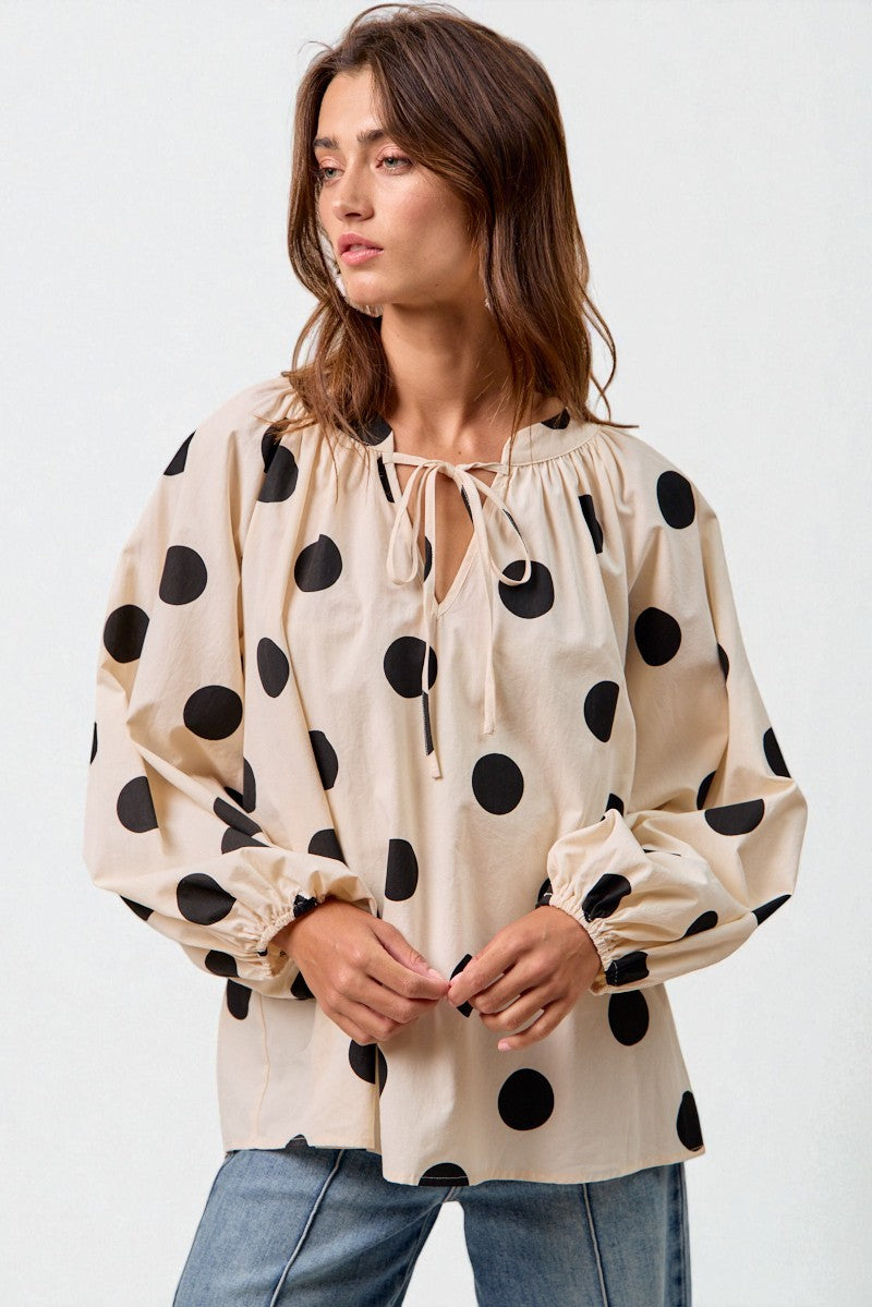 Ivory & Black Polka Dot Peasant Blouse
