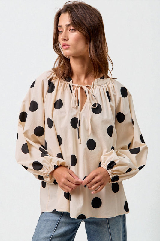 Ivory & Black Polka Dot Peasant Blouse