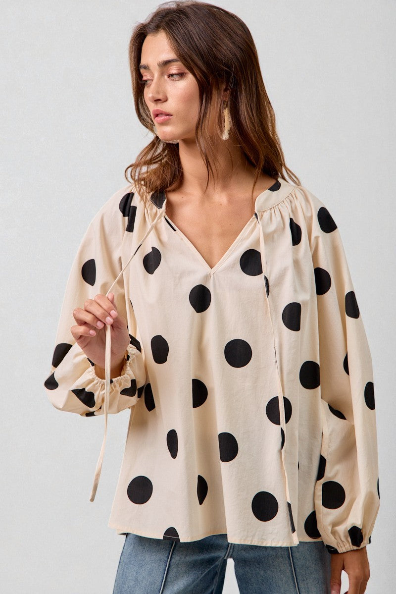 Ivory & Black Polka Dot Peasant Blouse