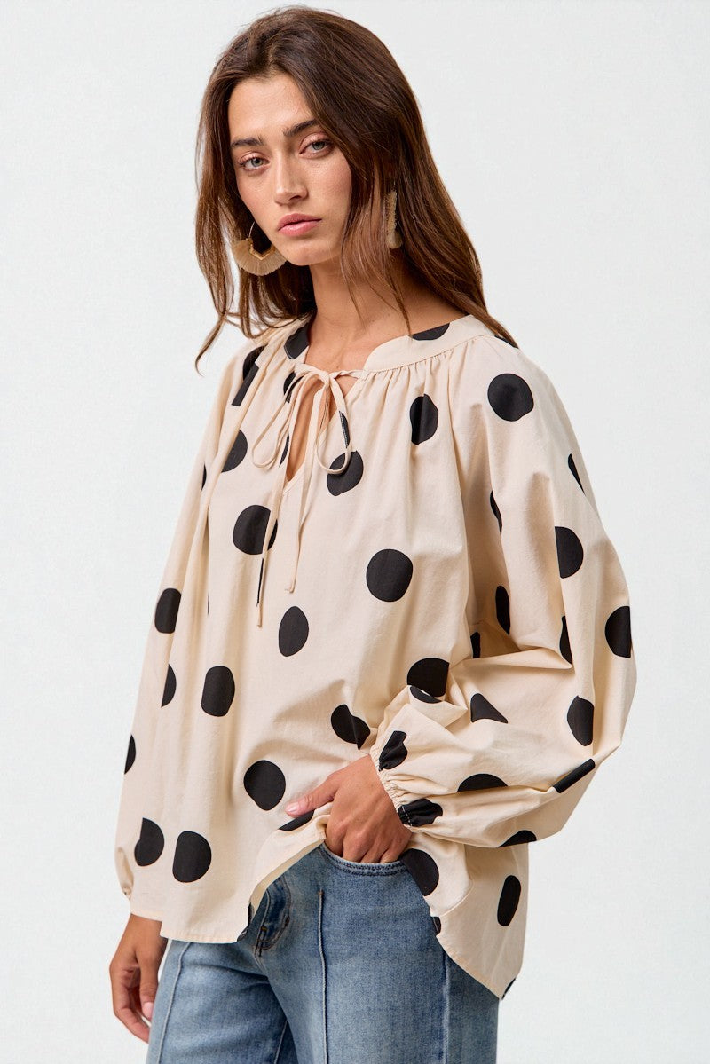 Ivory & Black Polka Dot Peasant Blouse