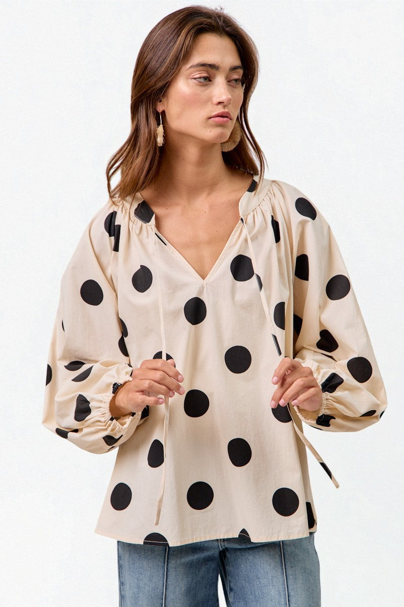 Ivory & Black Polka Dot Peasant Blouse