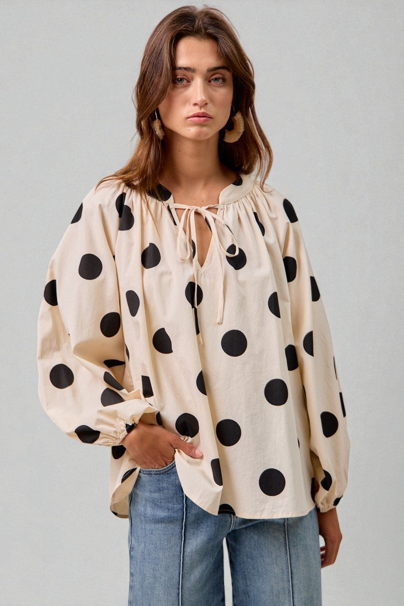Ivory & Black Polka Dot Peasant Blouse