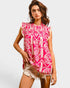 Pink Printed Ruffle Sleeve Blouse
