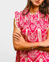 Pink Printed Ruffle Sleeve Blouse