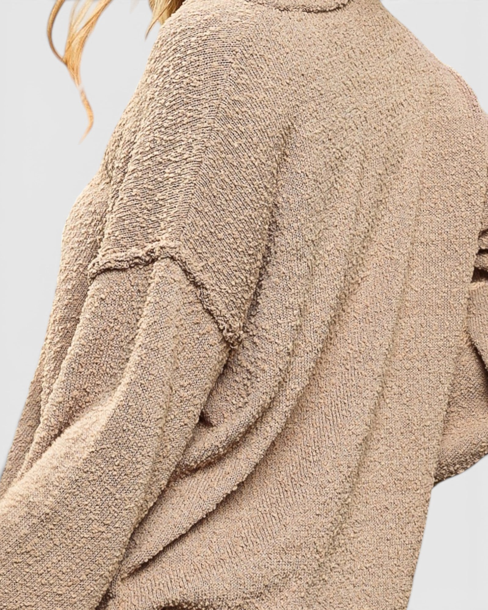 Taupe Textured V-Neck Sweater