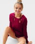 Berry Rib Knit Cutout Tie Neck Top