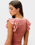 Rose Pink Ribbed Ruffle Sleeve Tank Top