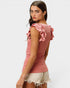 Rose Pink Ribbed Ruffle Sleeve Tank Top