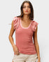 Rose Pink Ribbed Ruffle Sleeve Tank Top