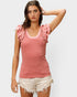 Rose Pink Ribbed Ruffle Sleeve Tank Top