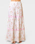 Floral print pants with pink waistband on a white background
