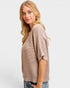 Washed Mocha Cotton Short Sleeve Sweater