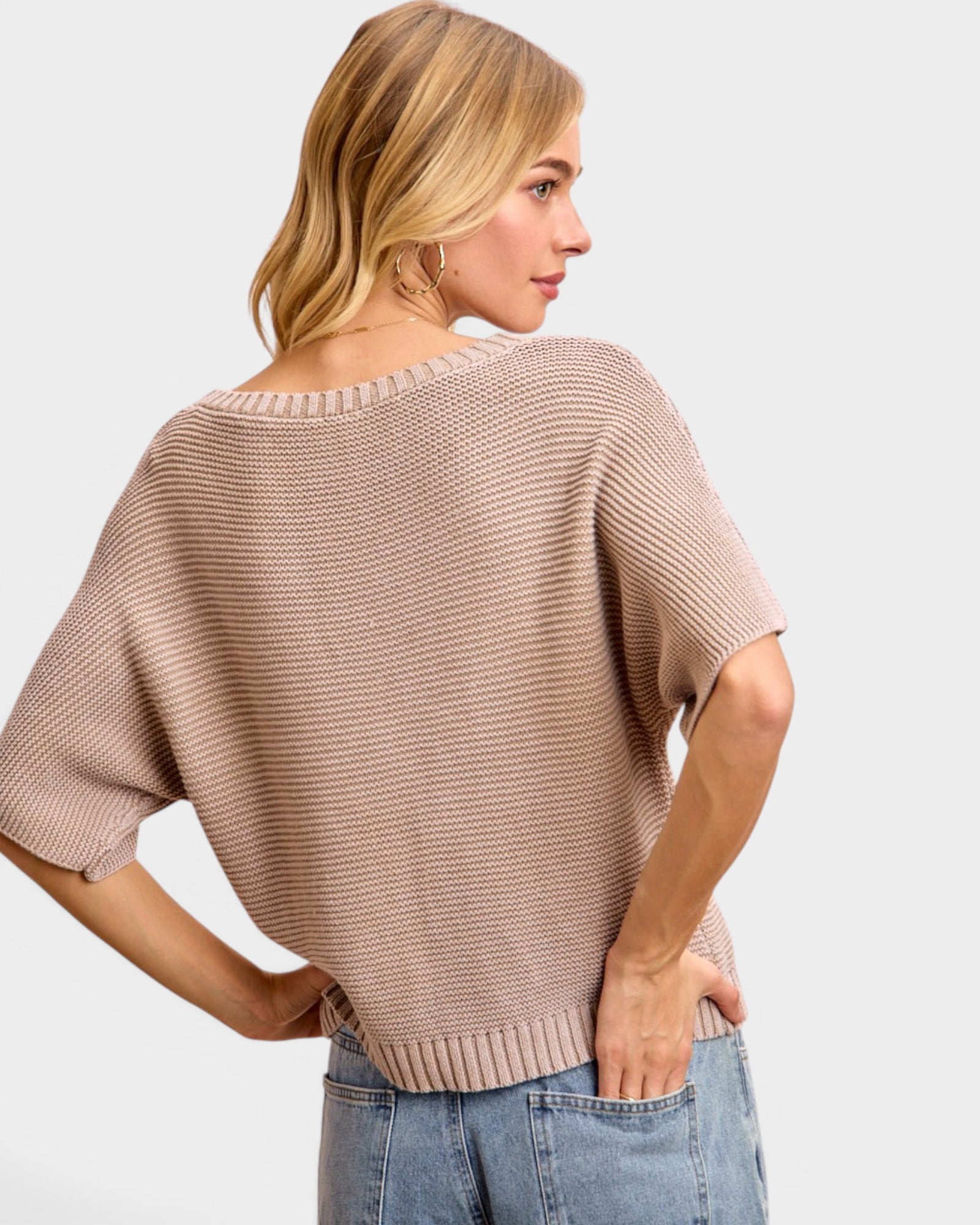 Washed Mocha Cotton Short Sleeve Sweater