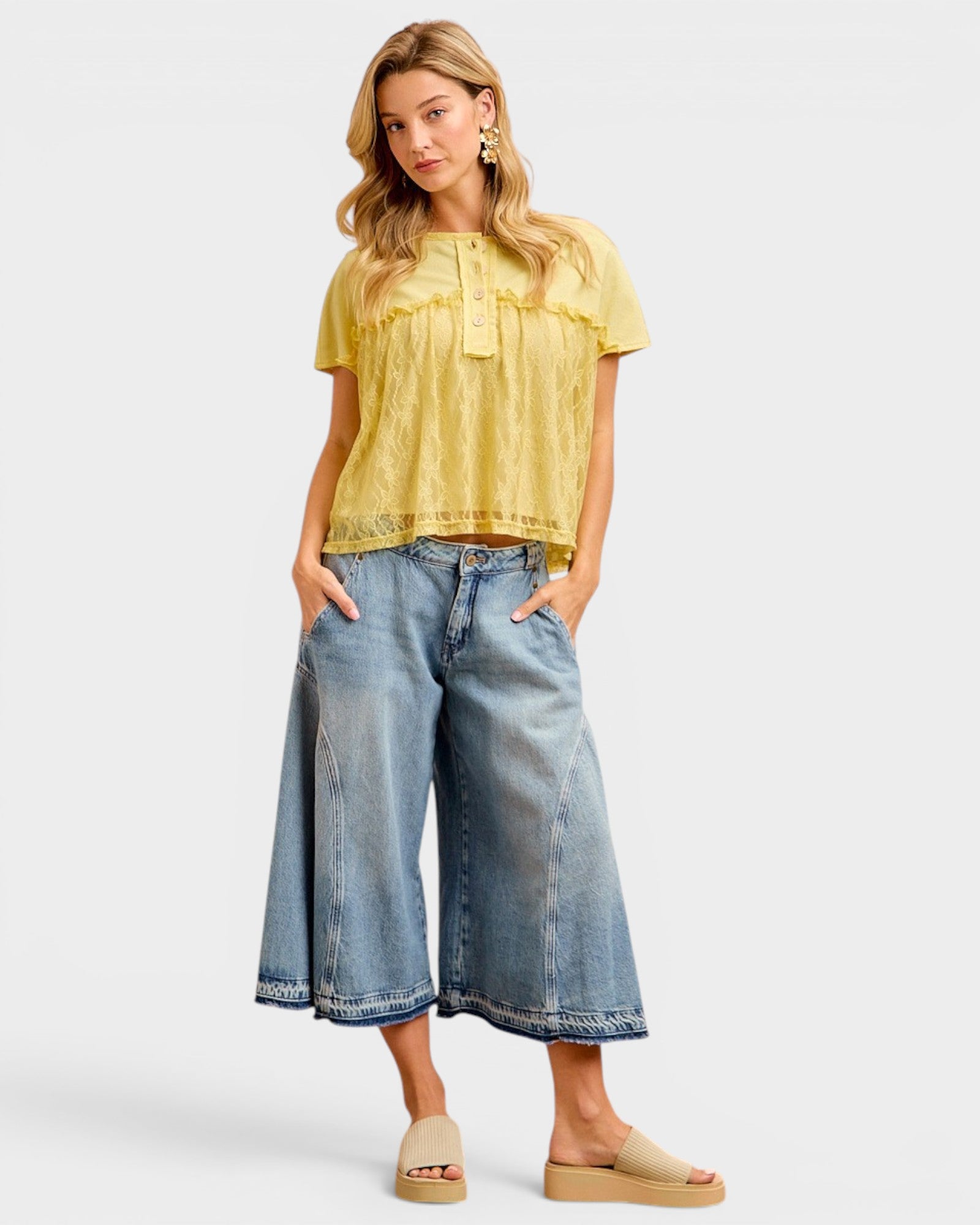 Banana Lace Detail Button Top