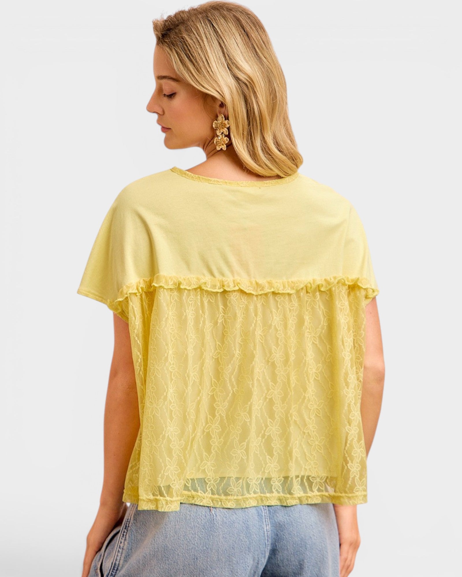Banana Lace Detail Button Top