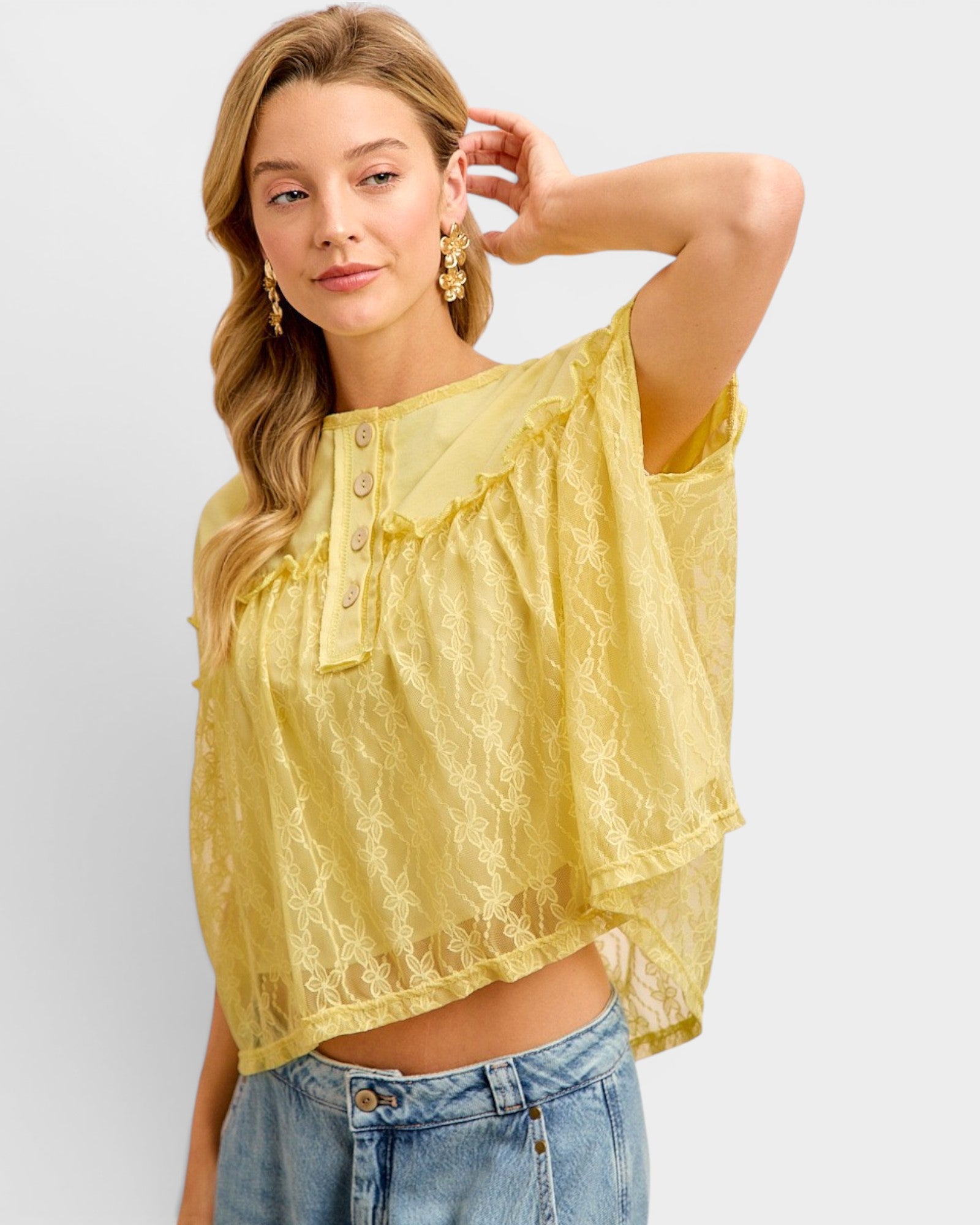 Banana Lace Detail Button Top
