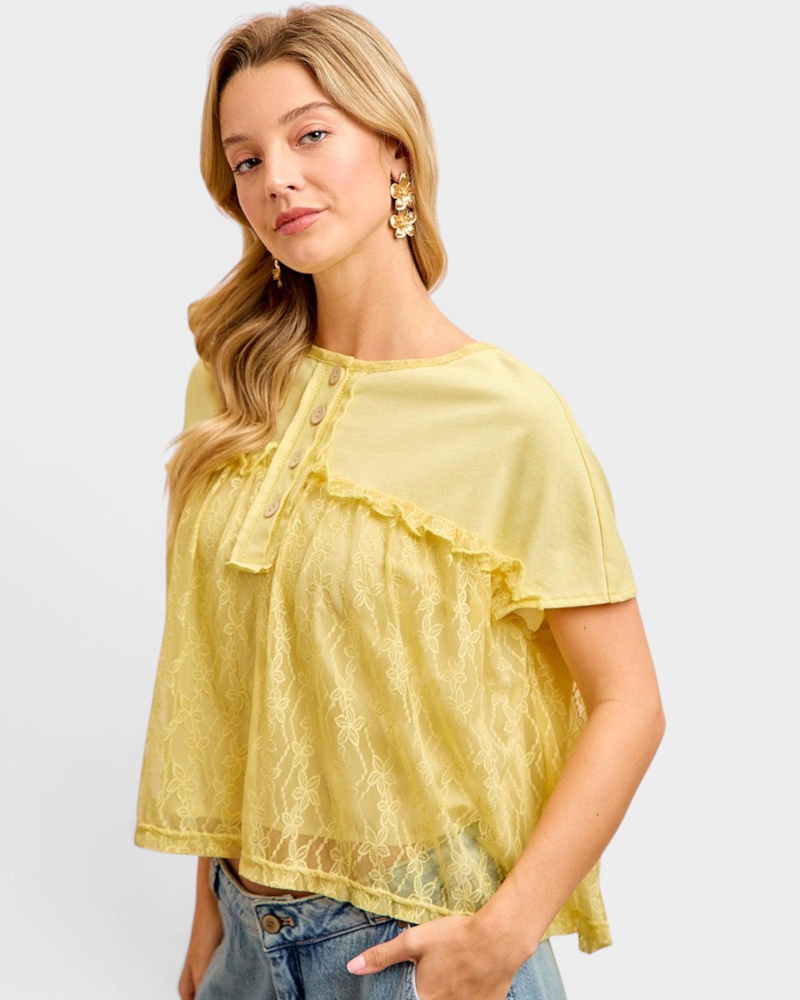 Banana Lace Detail Button Top