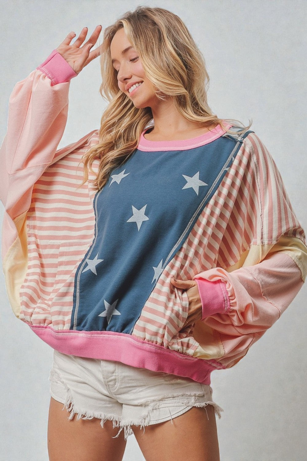 Pink Multi Star Patchwork Sweatshirt