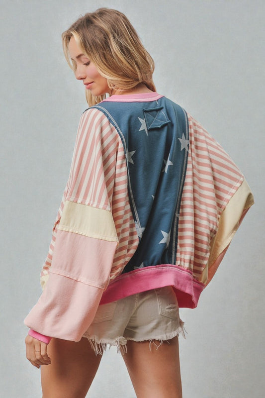 Pink Multi Star Patchwork Sweatshirt