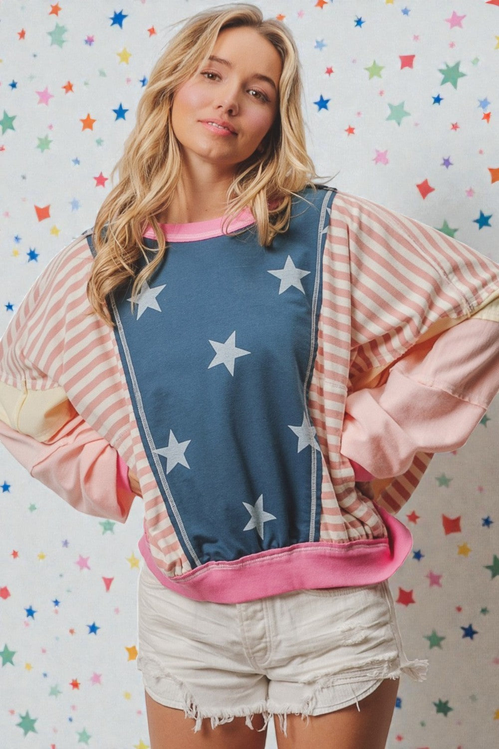 Pink Multi Star Patchwork Sweatshirt