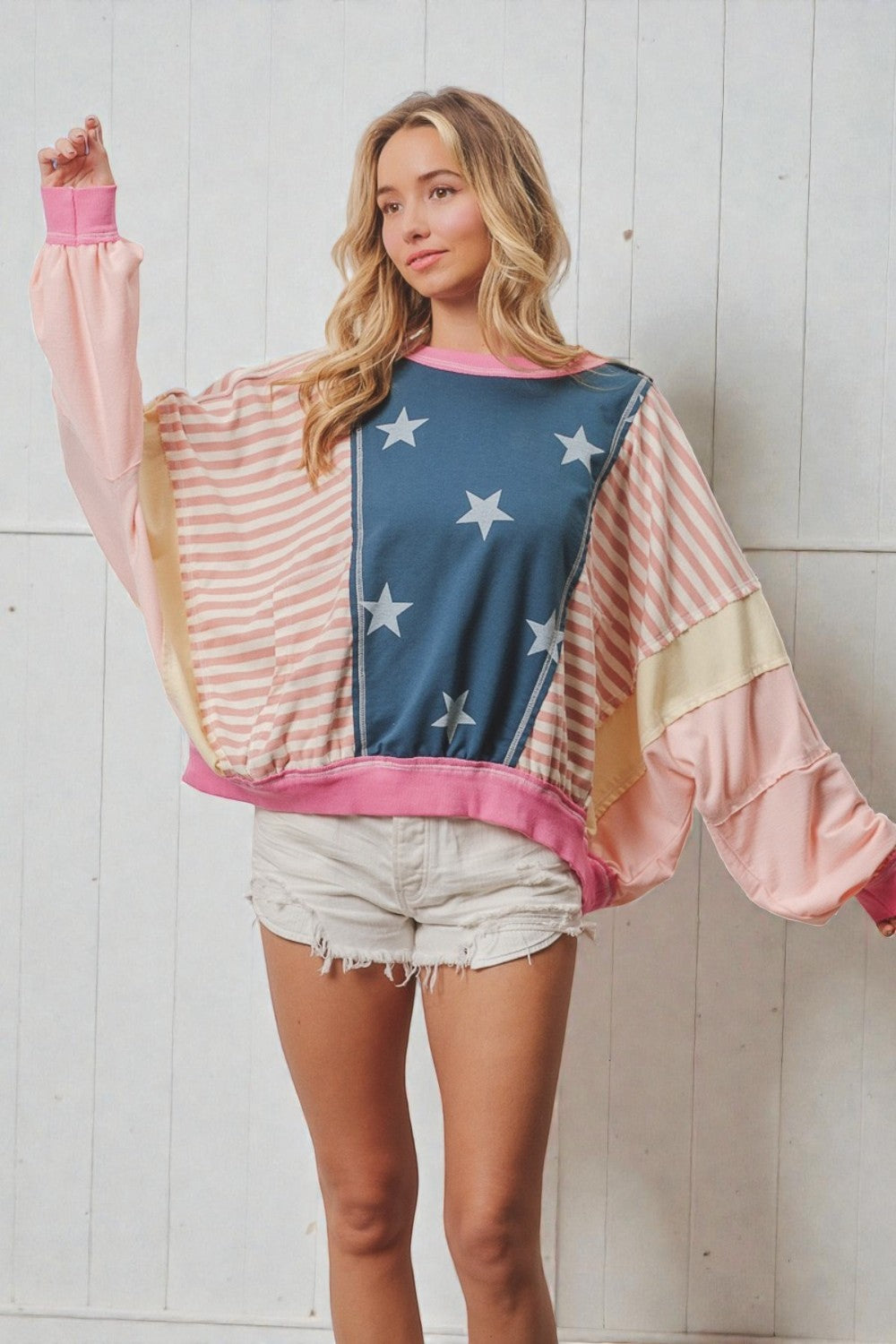 Pink Multi Star Patchwork Sweatshirt