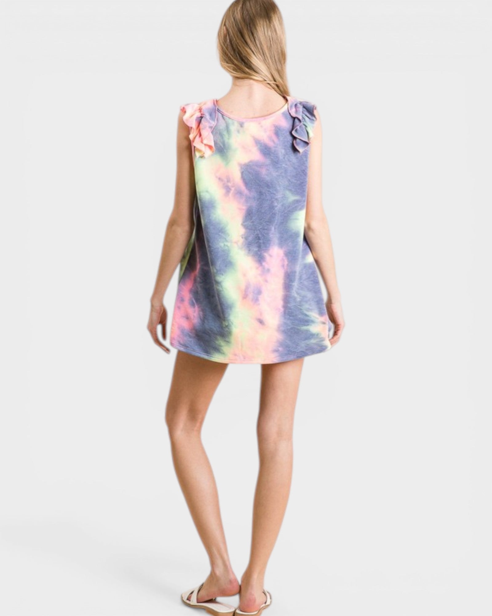 Pastel Tie Dye Ruffle Shoulder Tank Top