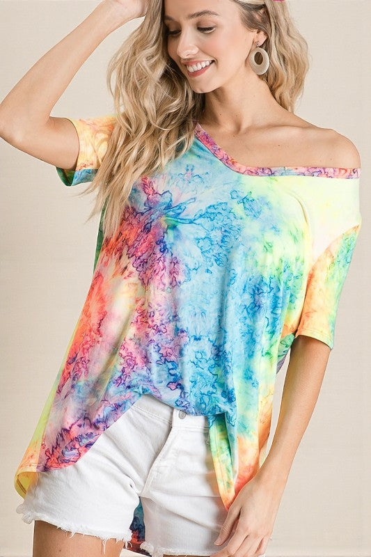 Aqua & Rainbow V-Neck Tunic Tee