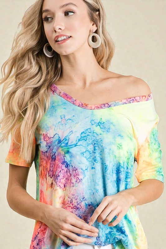 Aqua & Rainbow V-Neck Tunic Tee