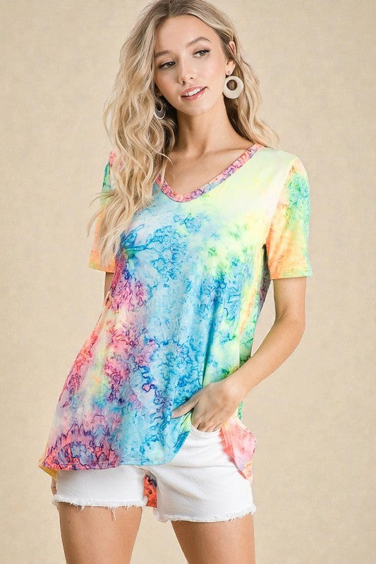 Aqua & Rainbow V-Neck Tunic Tee